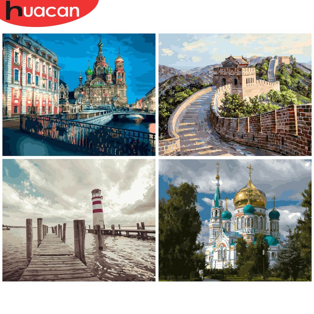 HUACAN Painting By Numbers City Landscapes Acrylic Drawing Canvas Pictures For Adults Home Decoration