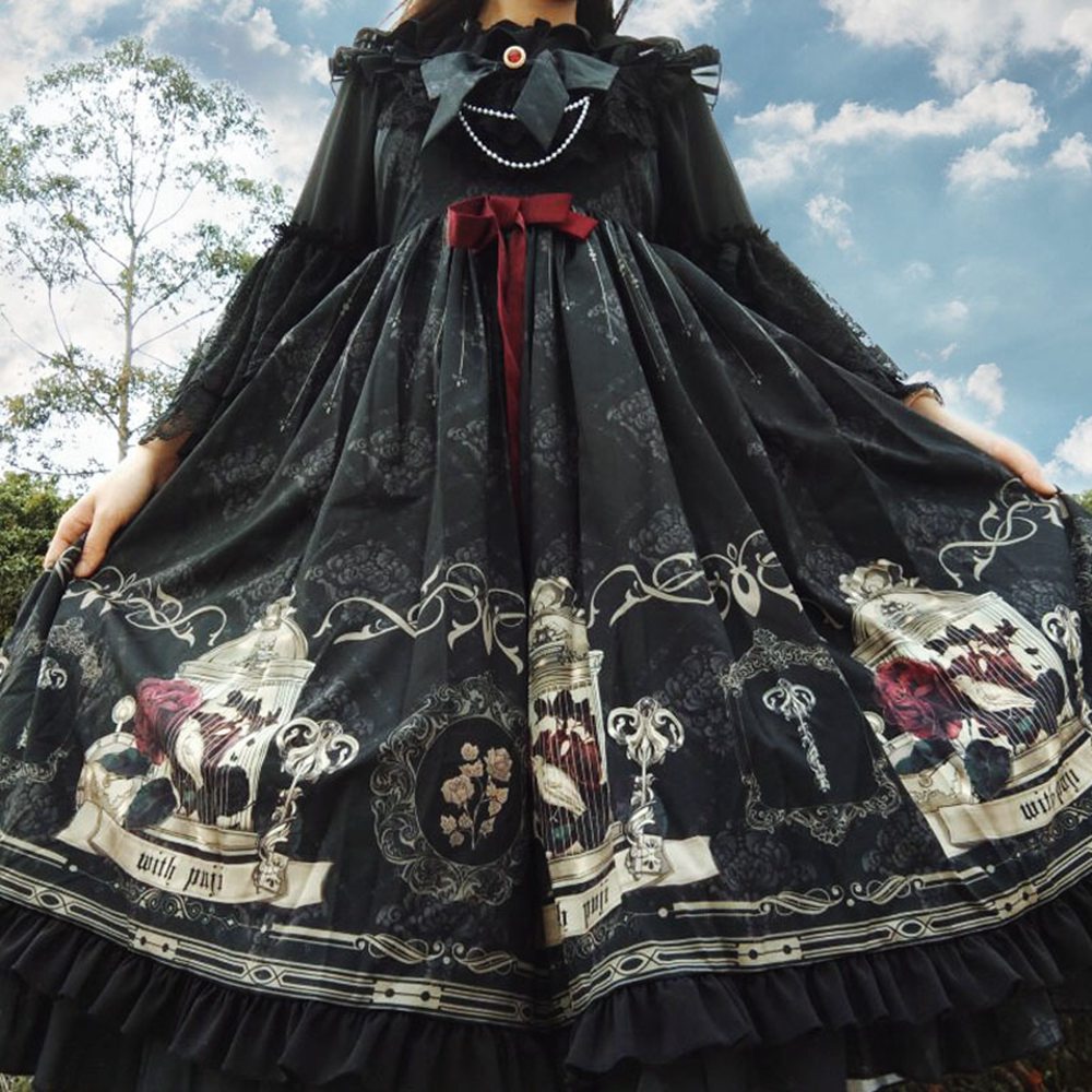 Lolita JSK Vestito usignolo Jsk Gotico Nero Scuro Vintage ▾ Vittoriano Principessa Vestiti Da Partito Straped Senza Maniche Abiti AFC618