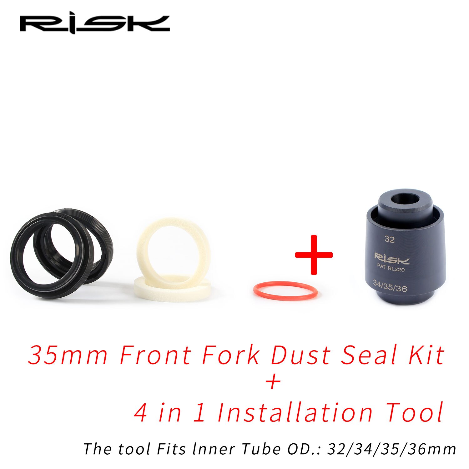 RISK Mountain Bicycle Bike Suspension Front Fork Dust Seal Oil Seal 32mm Sponge Ring MTB Inner Tube Installation Tool For XCR: 35mm set and tool