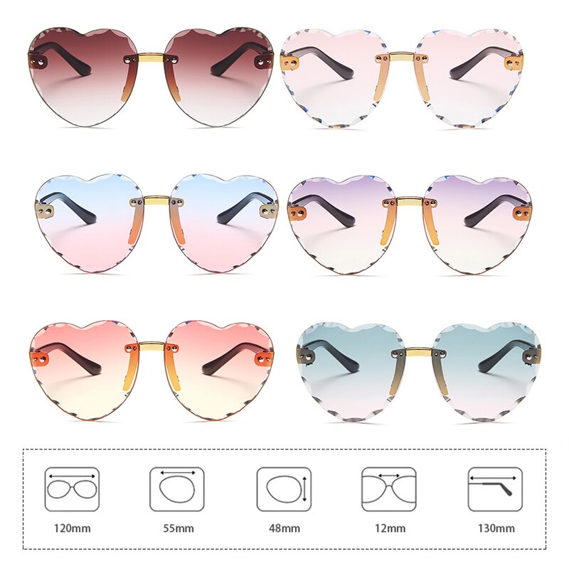 Neue Nette Herz Randlose Brille Sonnenbrille freundlicher freundlicher Grau Rosa verrotten Linsen Jungen Mädchen UV400 freundlicher Sport Sonnenbrille