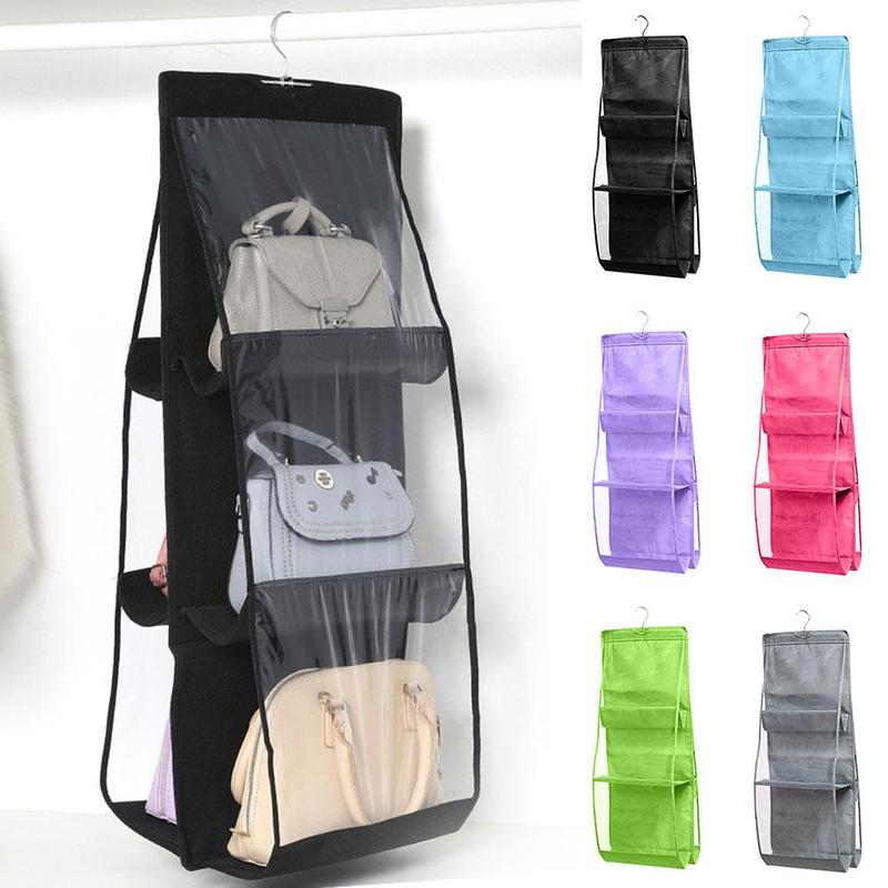 Double-sided Six-layer Bag Hanging Bag For Wardrobe Closet Bag Non-woven Hanging Organizer Storage Handbag F1W8
