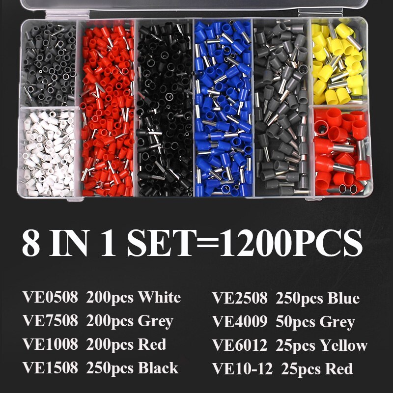 Wire Connect Insulated Terminal Assortment 1200 Wire Terminal Crimp Connector Tubular Terminal Crimping Tool Hand Tool: 1200PCS