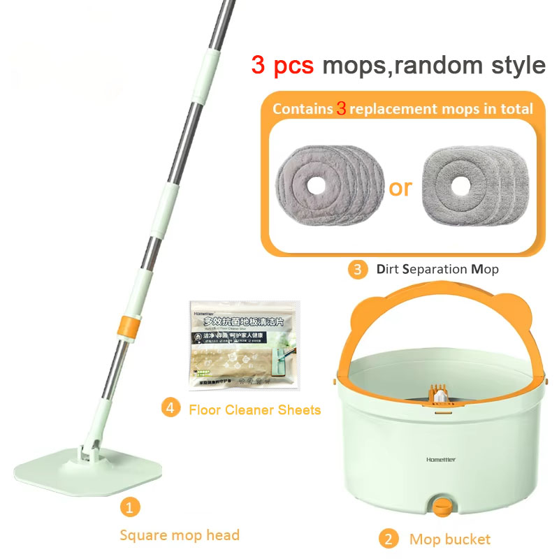 trapeadores herramientas de limpieza de pisos fáciles de drenar trapeador exprimible Limpieza del hogar 360 ° Spin home Trapeador de suelo con cucharón Lavado manos libres: Azul