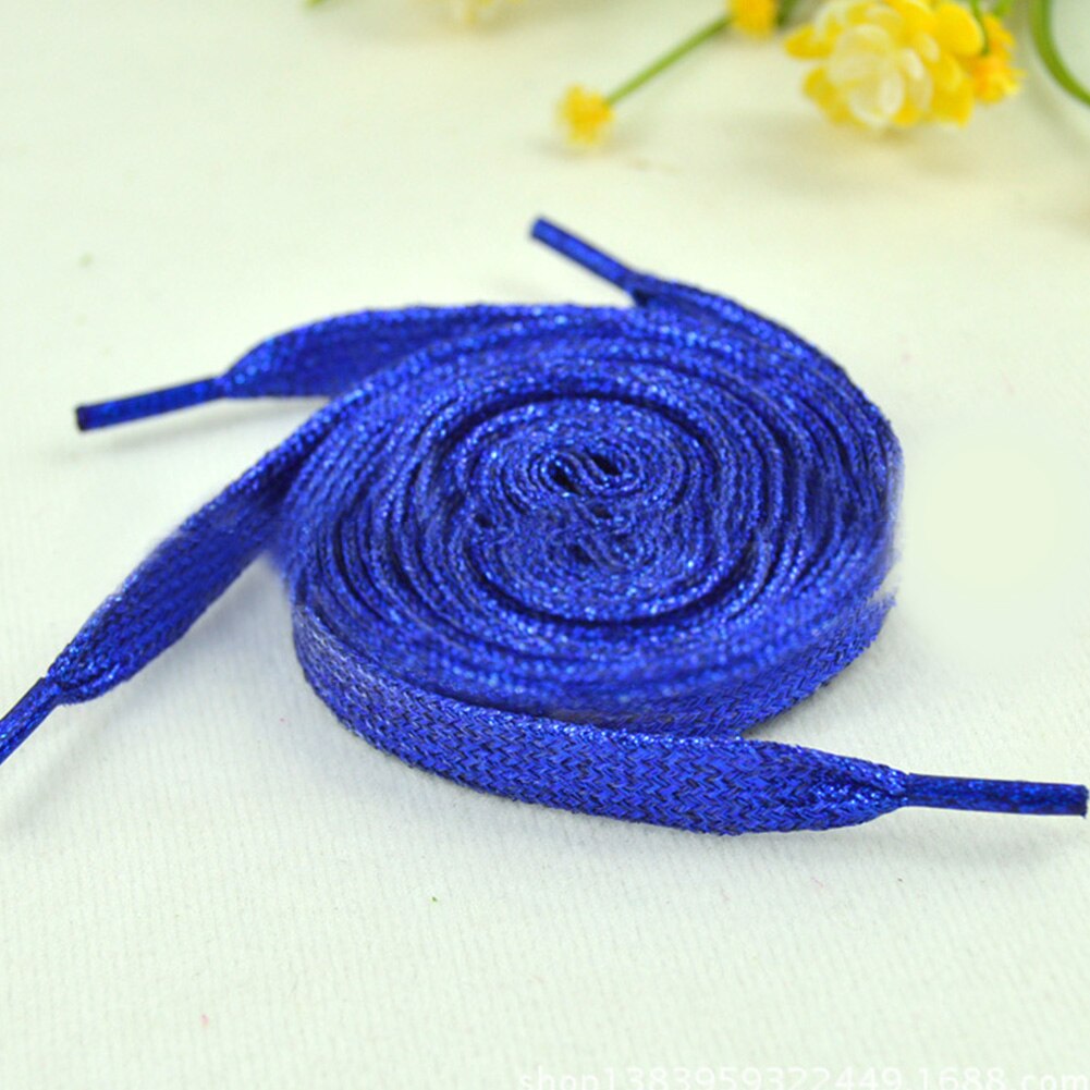 Cordones de hilo dorado y plateado brillante para zapatillas deportivas, cordones planos para correr, cordones de zapato colorido para hombre y mujer, 1 par: blue