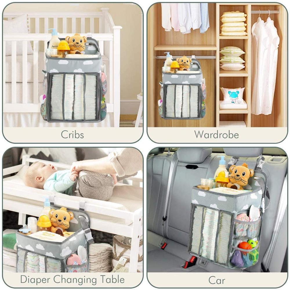 Baby Storage Organizer Hanging Crib Diaper Bag Foldable Large Gray Nappy Caddy Organiser For Changing Table Crib Playard Or Wall