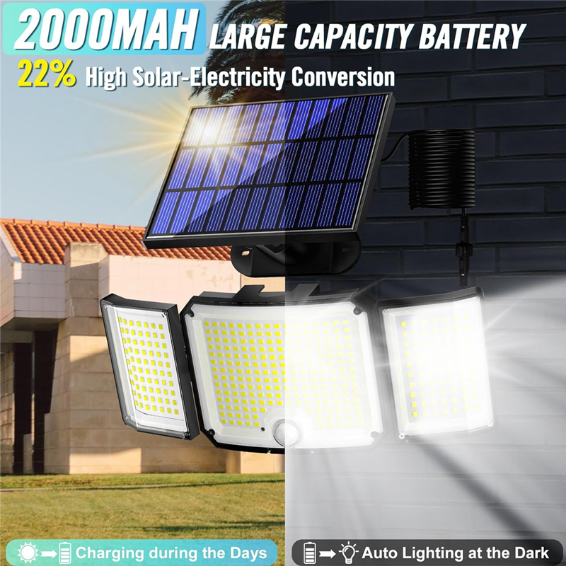Lampy solarne Zewnętrzne wodoodporne, zewnętrzne światła LED z czujnikiem ruchu, zasilane energią słoneczną światło powodziowe bezpieczeństwa Reflektor wykrywający ruch