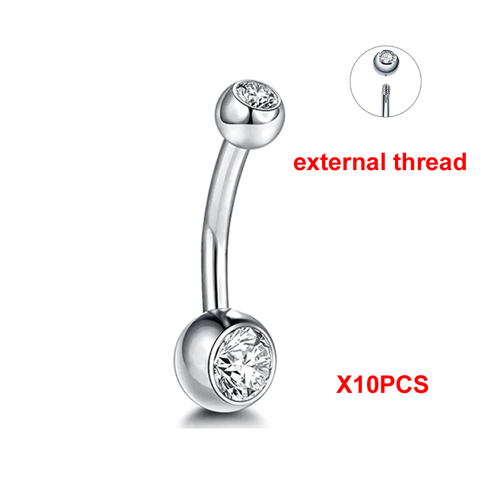10 stks/partij G23 Titanium Navelpiercings Crystal Navel Barbell Ringen Buik Piercing Sieraden voor Sexy Vrouwen Navel Piercing 14G: YELLOW / Licht Geel Goud Kleur