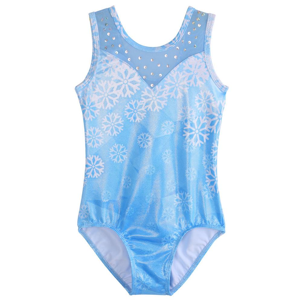 BAOHULU Girls Ballet Leotard Kids Sleeveless Gymnastics Leotard Print Snowflake Sequins Bodysuit Ballet Dance Wear for Children