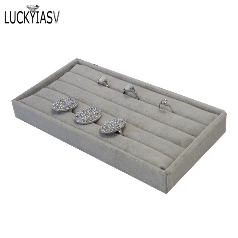 Necklace Display Tray for Pendant Chain Storage Box 11*22cm Jewellery Colliers Organizer Box: Gray Rings Tray