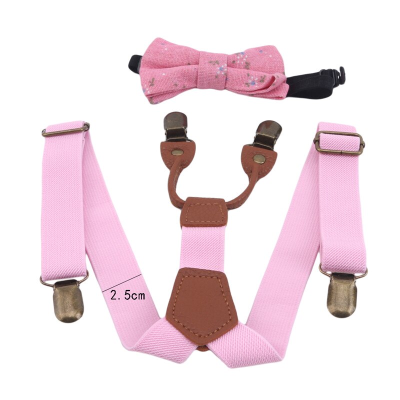 Soild farve børn bælte bowtie sæt baby drenge piger seler clip-on y-back seler butterfly elastisk børn justerbar