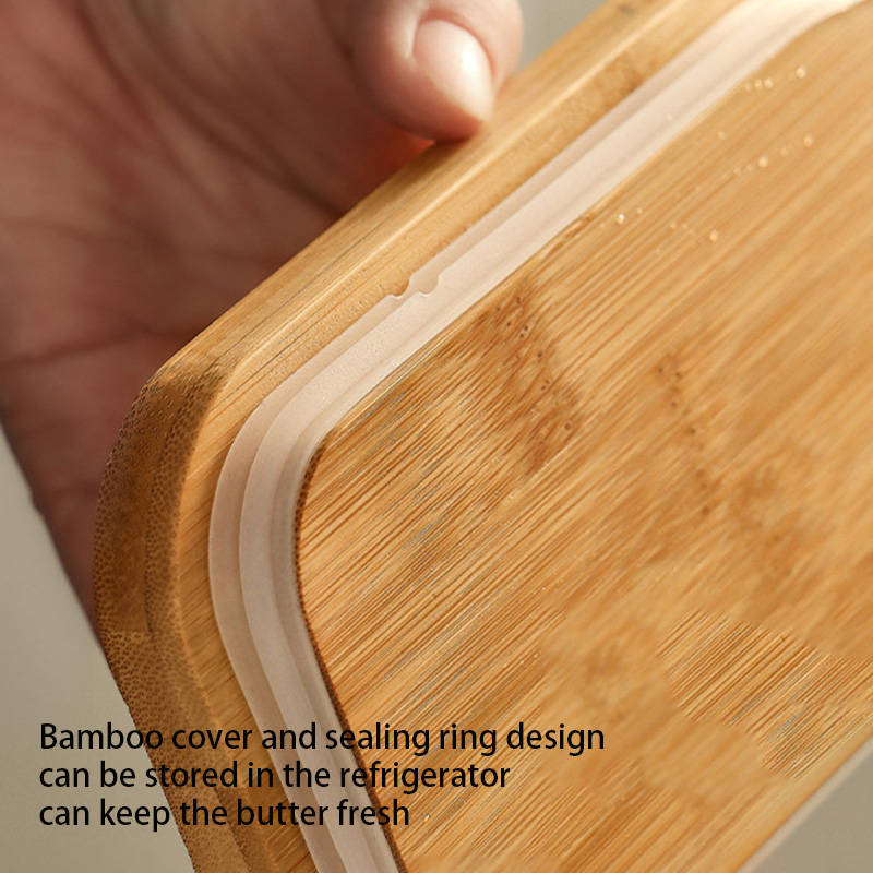 Ceramic Butter Box Cheese Storage Sealing Dish Tray With Wood Lid Knife Food Dish Butter Keeper Tool Plate Container For Kitchen