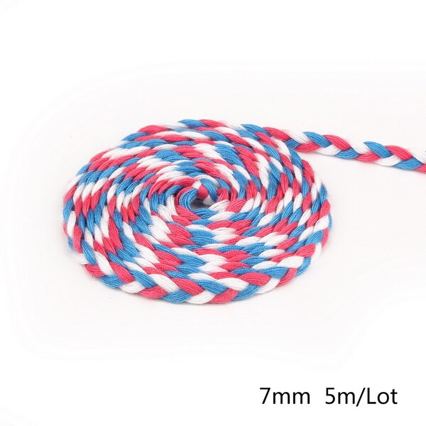 5 meter längd 7mm färgade polyestersnören flätat rep diy svart vit tjockt dekorativt rep garnlåda dekor hantverk: Färg 2