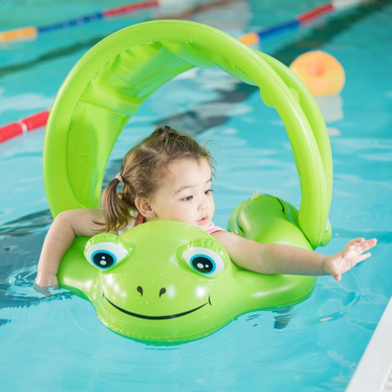 Baby Swimming Ring Float Inflatable Frog Circle Toy Awning Swimming Pool Outdoor Water Sport Fun Play Crawling Buoy