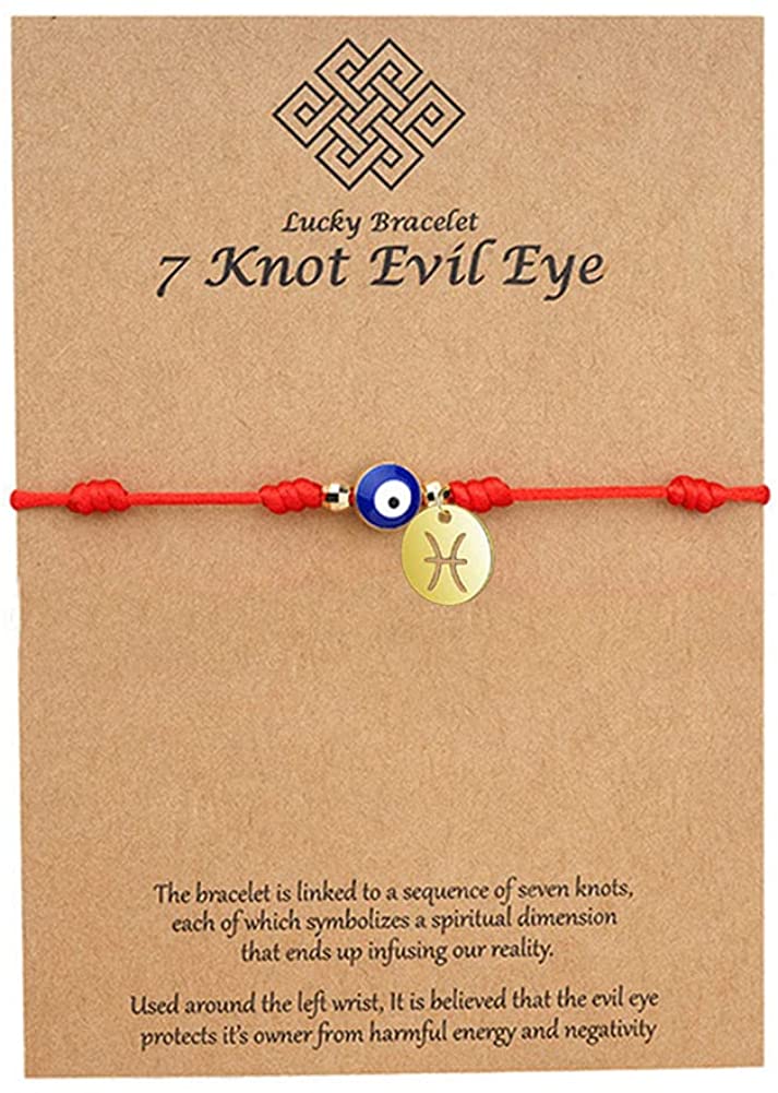 Rood Touw Constellation Armband 7 Knoop Boze Oog Geluk String Bescherming Zodiac Armband Link Charm Voor Vrouwen Meisjes: (2.19-3.20) Pisces