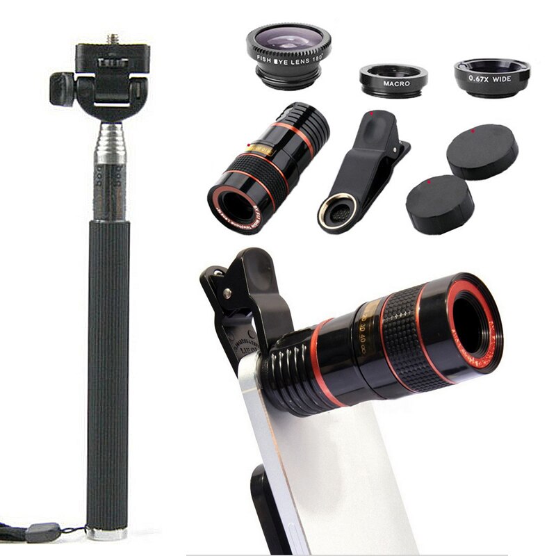 Universal 12X Zoom Telephoto Lens External Mobile Phone Camera Lens bluetooth Remote Kit with Holder Clip Tripod for phone