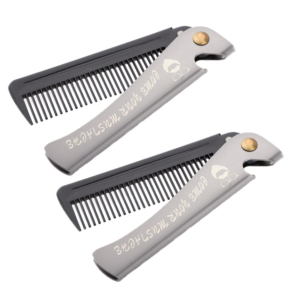2x resevikbara skäggkammar för män hårstyling stålkam set svart