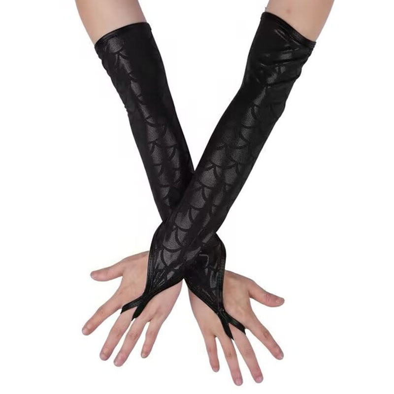 Sexy Dames Lak Lederen Handschoenen Halloween Cosplay Nachtclub Podium Voorstelling Paaldans Arm Mouwen Haak Vinger Lange Want: Ivoor