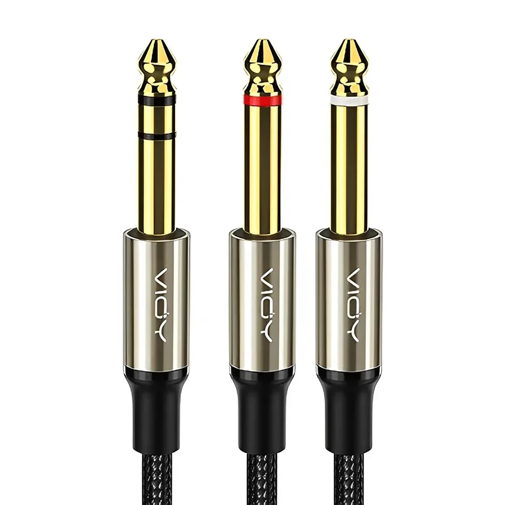 Câble TRS 6.35mm 1/4 pouces TRS mâle à double 1/4 pouces TS mâle stéréo Y séparateur cordon Audio pour haut-parleur mélangeur amplificateur guitare: Black / 2m