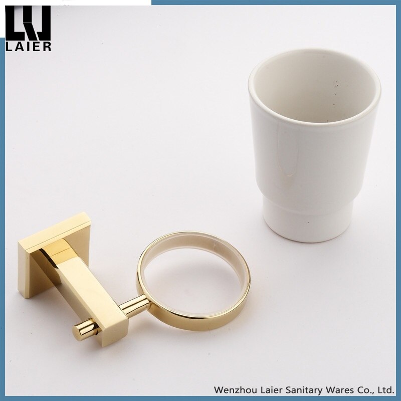 Guld kopphållare mässing badrum keramisk tandborste hållare krom finish modern stil