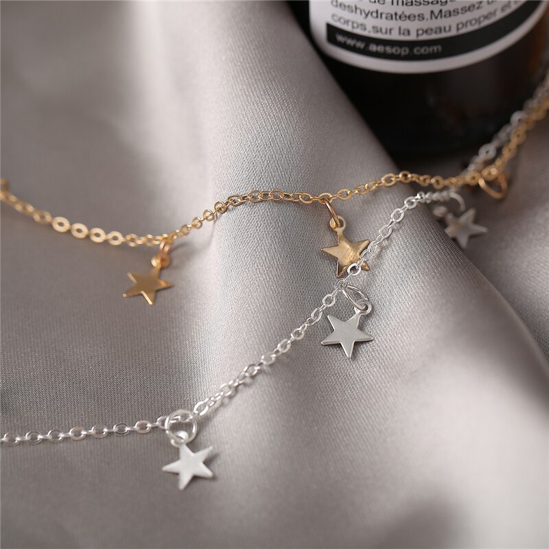 Gold Star Pendant Necklace For Women Sweet Silver Color Star Tassel Choker Necklaces Minimalist Trend Jewelry