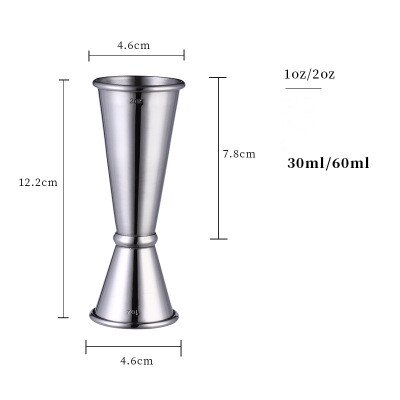 30/60ml Cocktail Wine Drinks Whisky Measure Cup Jigger 1oz 2oz Double Head Stainless Steel Measuring Cup Home Party Bar Tool: Silver