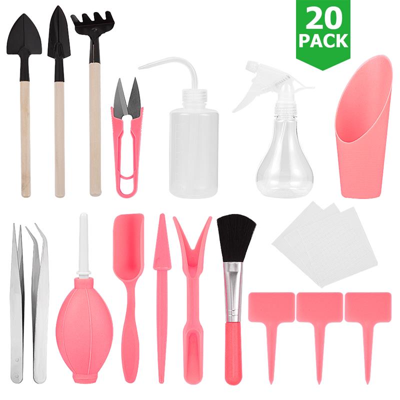 Conjunto de suculentas 16 Psc, herramientas de jardinería portátil, Mini jardinería cultivo de flores, Cactus, decoración del hogar: pink