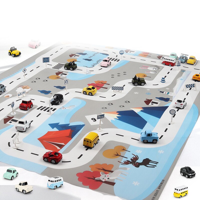 Leketøy bil matt kart lekeplass til låve teppe urbane veikart søle sammenleggbar bygning parkeringsplass 130 x 100cm