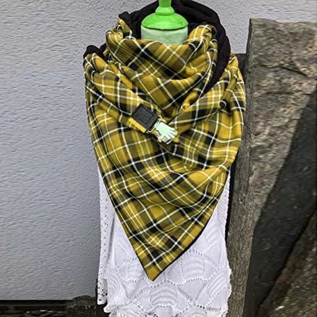 Winter Vrouwen Sjaal Mode Plaid Printing Button Soft Wrap Casual Warme Sjaals Sjaal Echarpe Hiver Femme: Yellow