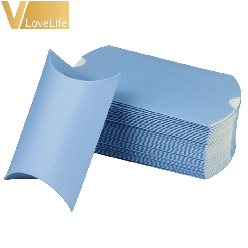 Kussen Wedding Party Favor Papier Box Dozen Snoep Supply Accessoires Gunst Kraftpapier Geschenkdozen 100Pcs: Light blue