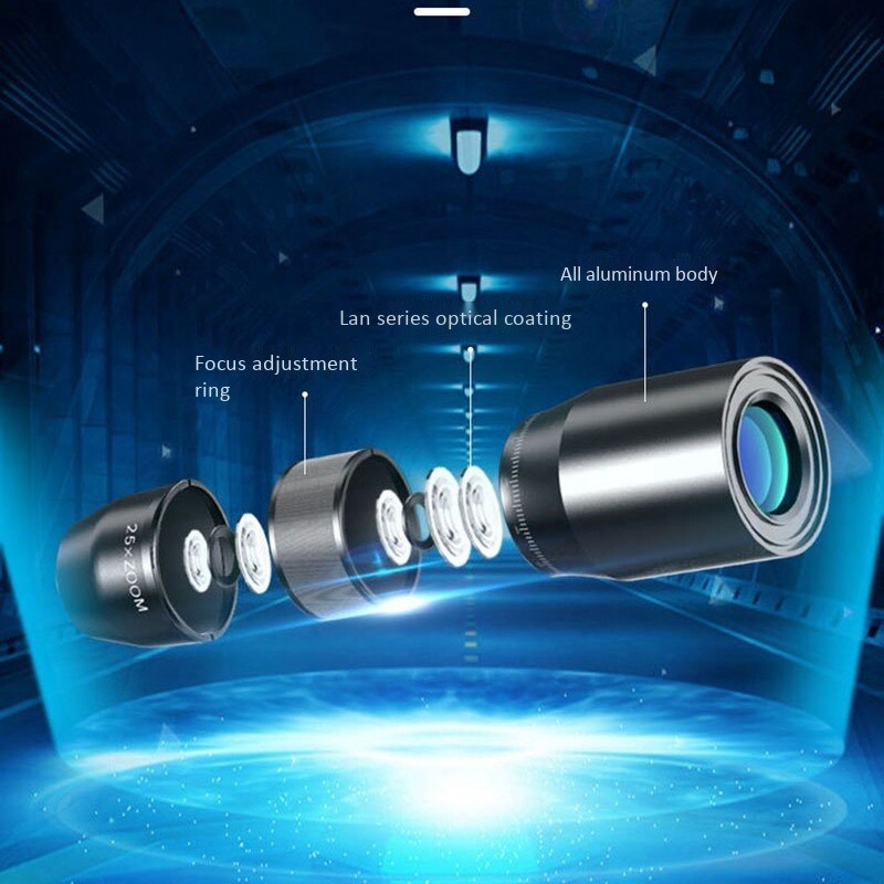 Mobile Phone Telescope Lens 25X Focal Length Monocular Telephoto Lens HD External Camera