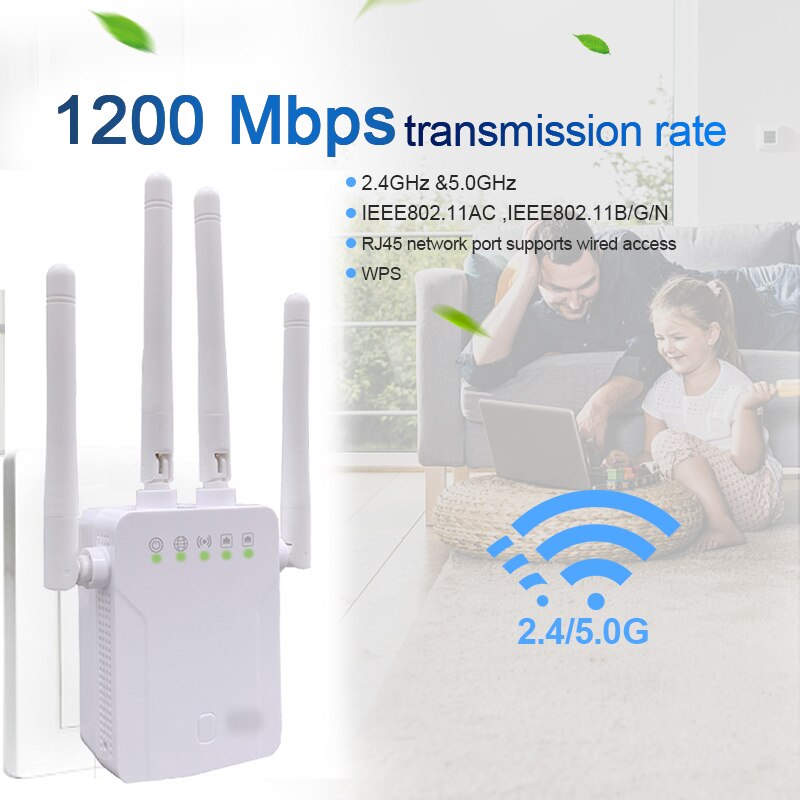 1200M Dual Band 2.4Ghz/5Ghz Wifi Repeater Signaal Versterker Router Wifi Met 4 Externe Antennes Ap booster 11Ac Engels Firmware