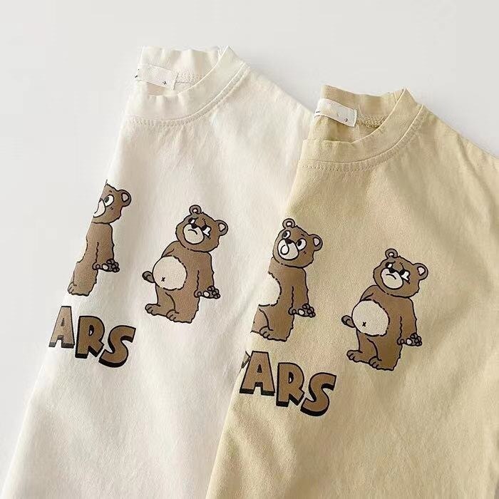 Koodykids Summer Baby Grils Boys Short Sleeve Shirt Loose Soft Cotton Shirt Cute Bear Printed Toddlers Summer T-Shirts