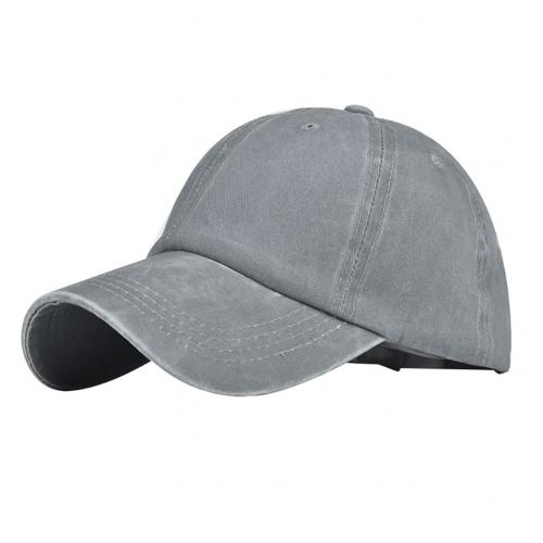 Mænd vasket bomuld baseball cap vintage solid farve justerbar anti uv udendørs sport hestehale hat baseball cap: Grå
