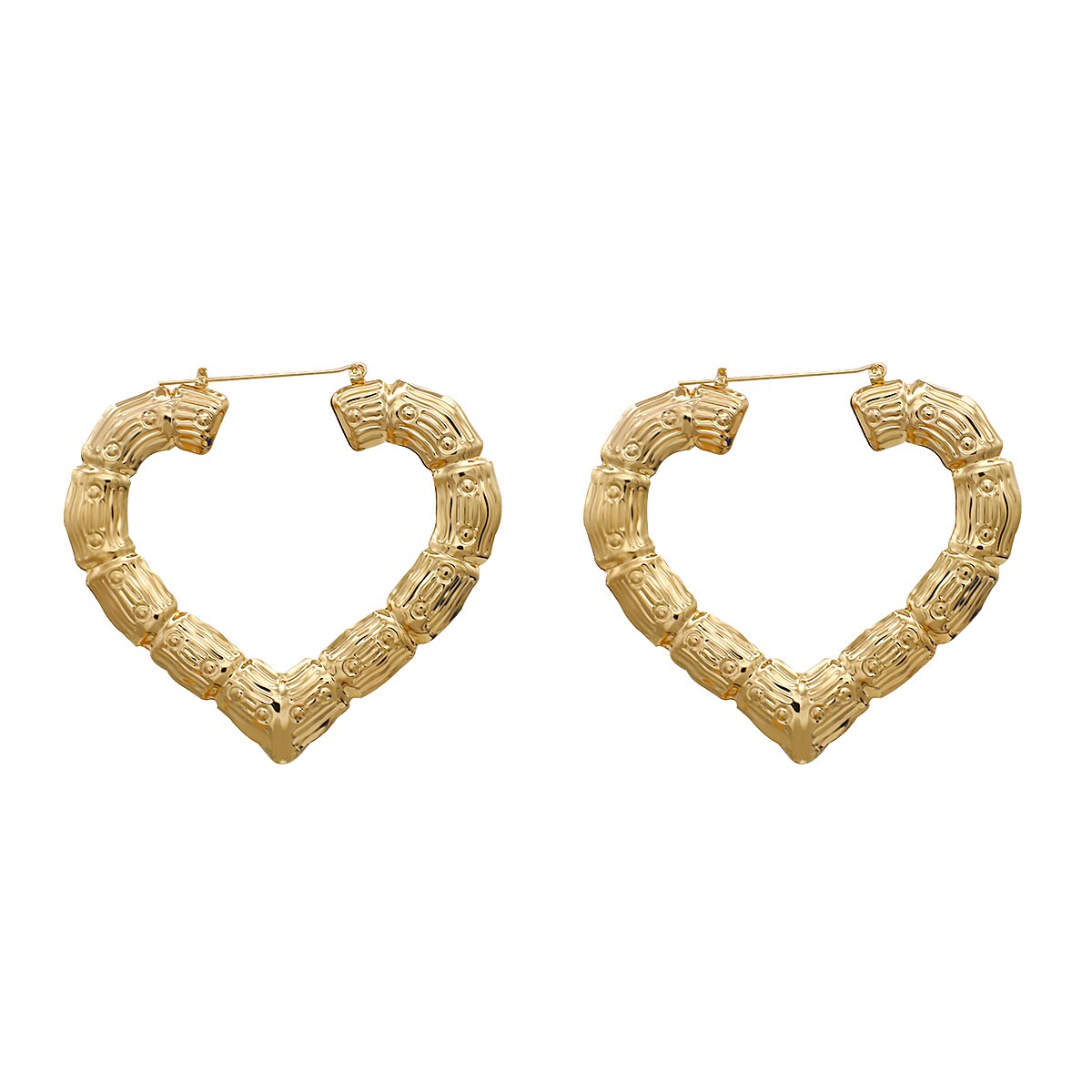 AMORCOME Punk Style Big Bamboo Heart Shape Hoop Earrings For Women Hip Hop Large Bamboo Joint Peach Heart Earrings Jewelry