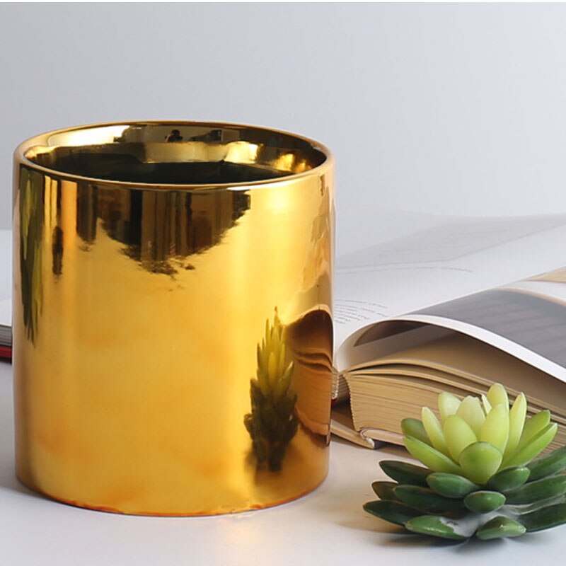 nordisch Goldene Keramik Überzug Blume Topf Balkon Kaktus Orchidee Sukkulenten Pflanzer Blumentopf Schreibtisch Handwerk Dekorative Ornamente