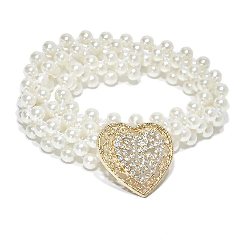 Ceinture élégante en forme de cœur et de fleur pour femme, tenue d'été avec perles, élastique, avec chaîne en cristal