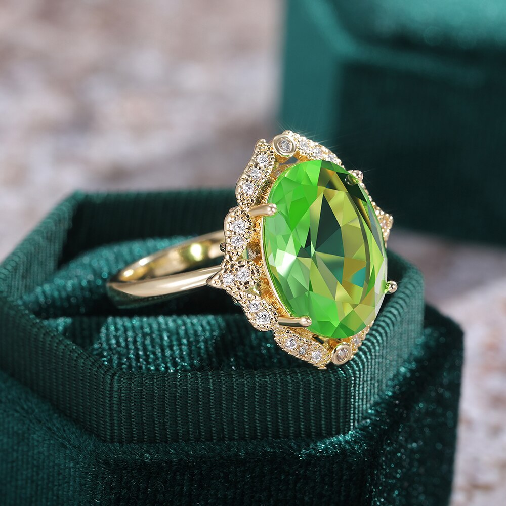 Huitan Heldere Groene Steen Vrouwen Ringen Voor Wedding Avond Party Bridal Vinger Ring Prachtige Cz Goud Kleur Trendy Sieraden