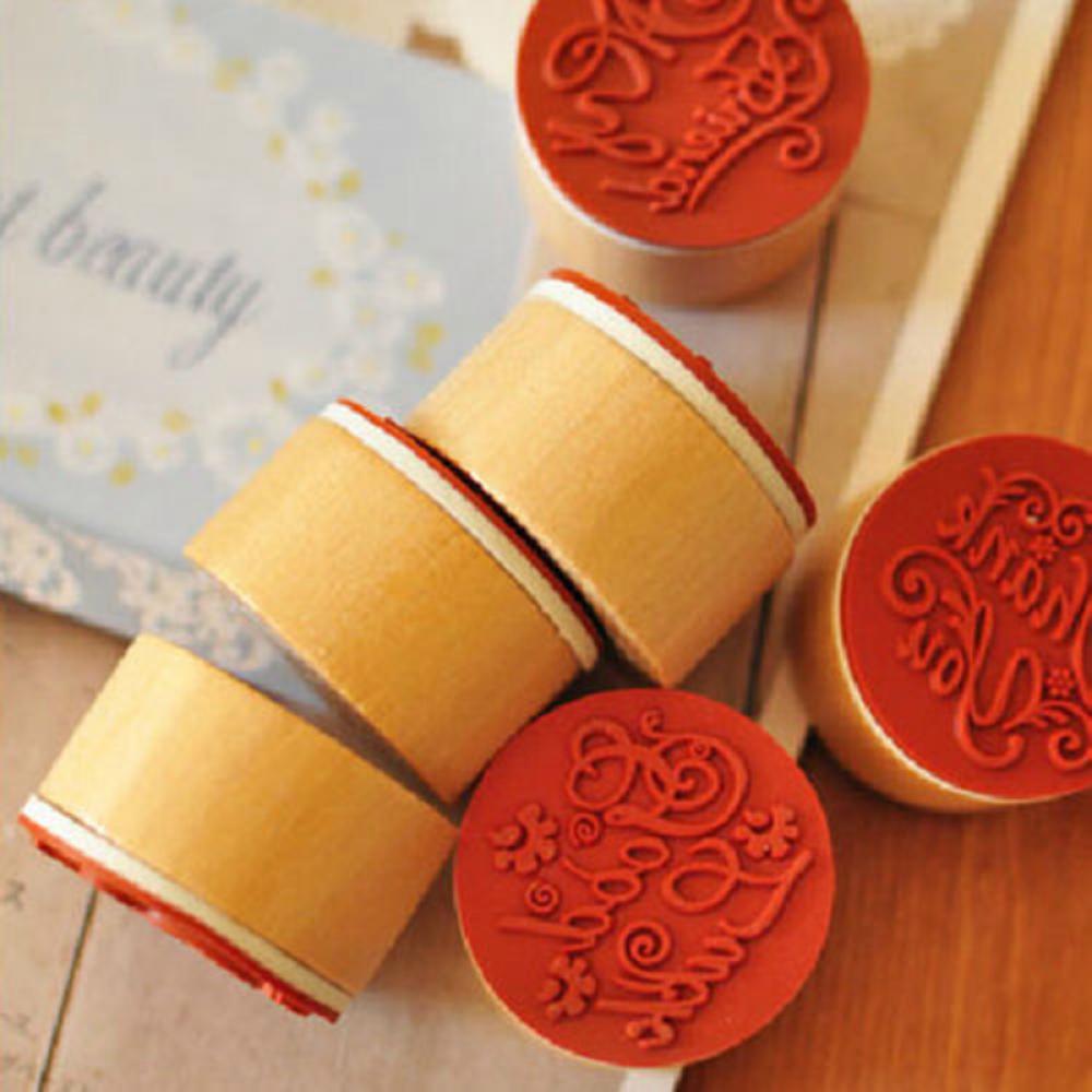 Vintage rond bois timbre manuscrit souhaits Sentiment caoutchouc rond joint timbre motif de mot Floral pour Scrapbooking mariage