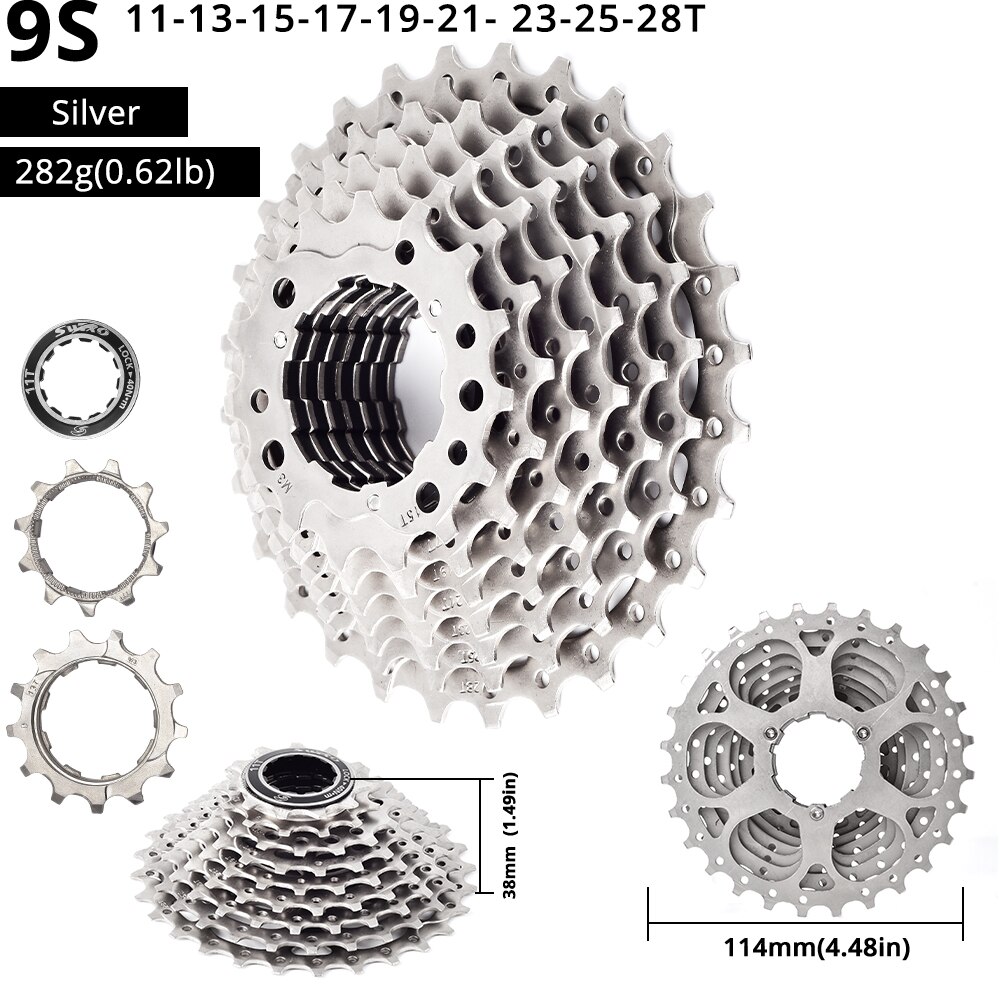 SWTXO Silver 9 Speed Cassette Freewheel For SHIMAN0 Mountain Bicycle Flywheel 9S 11-36T 23T 25T 28T 30T Cycling Accessories: 28T Silver