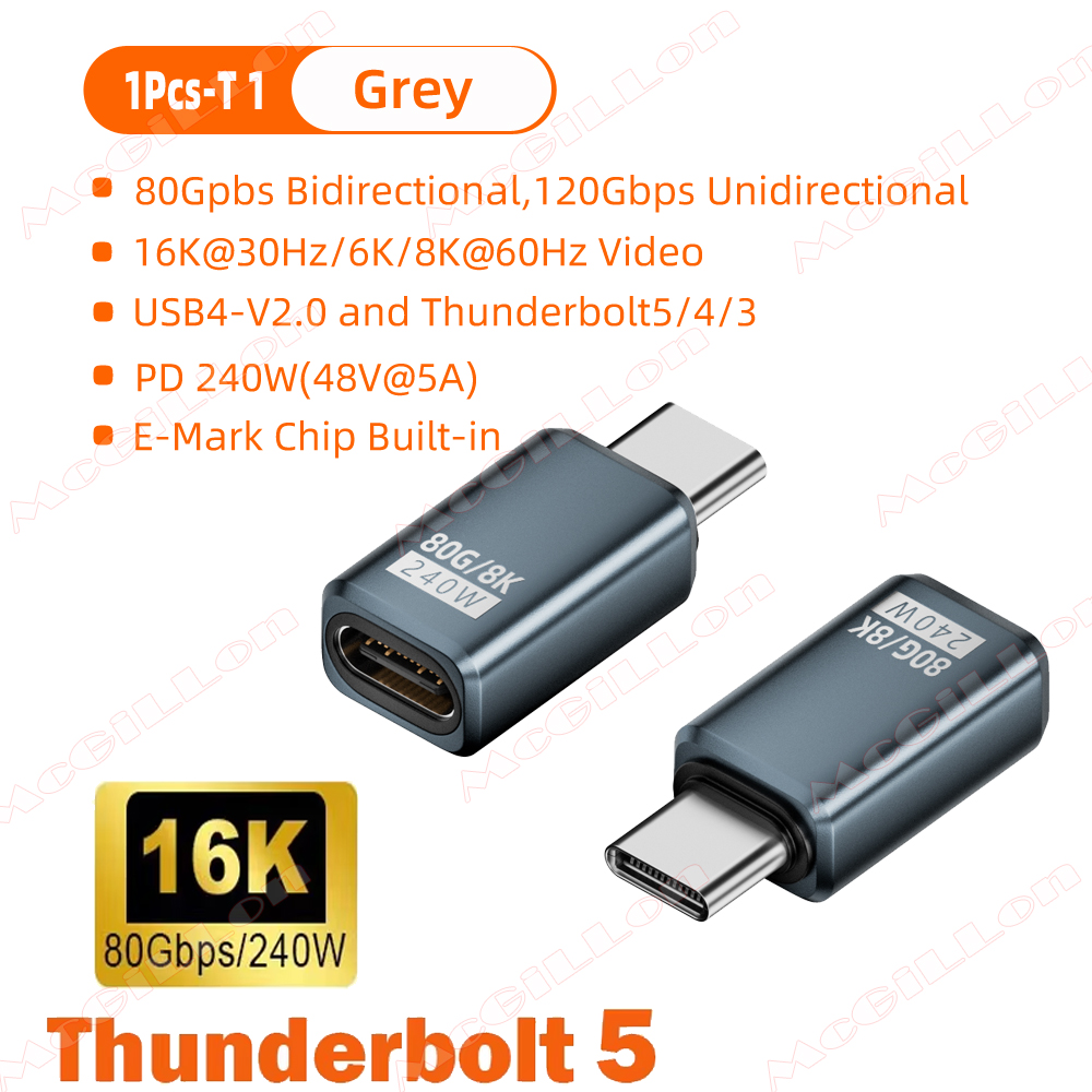 Thunderbolt 5 PD240W USB4 V2.0 Type-C naar Type C snellaadadapterconverter 80 Gbps dataconnector 8K bij 60 Hz USB C OTG-adapter: WIT