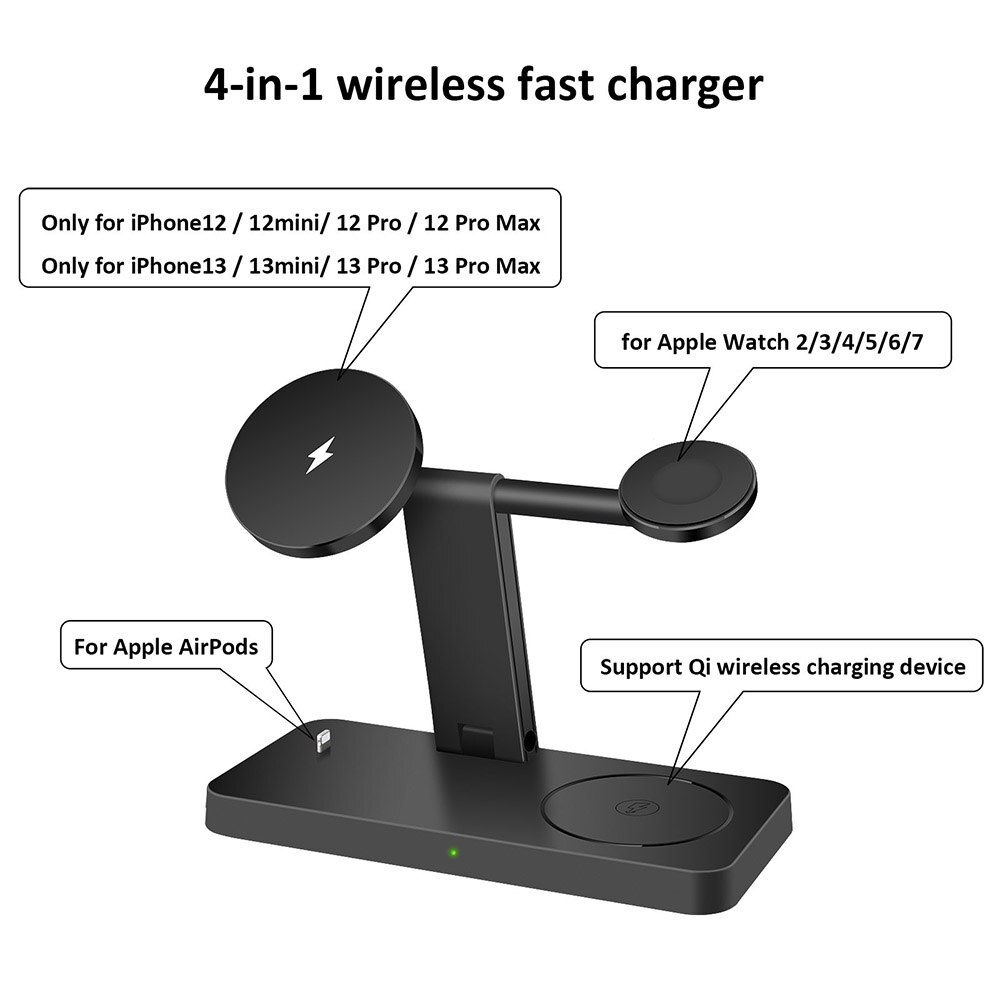 15W Magnetic 4 In 1 Qi Wireless Charger Dock For IPhone 13 12 Pro Max Fast Charging Station For iWatch 7 6 5 4 AirPods