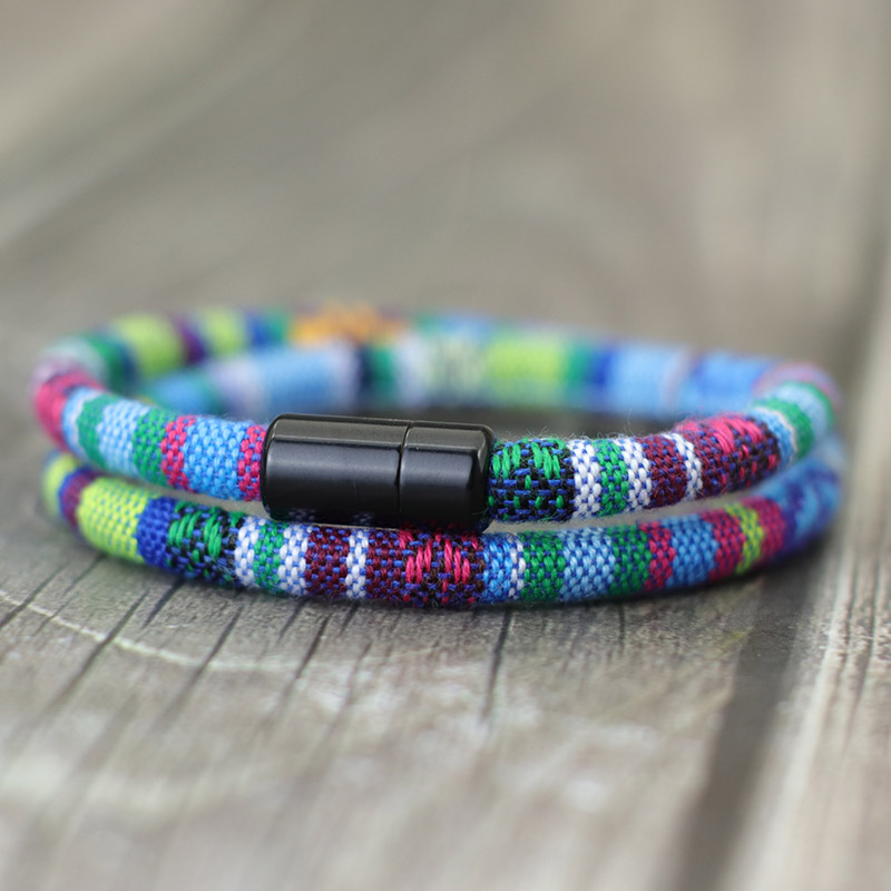 en hombres pulsera de cuerda Bohemia atraer pulsera magnética aventura supervivencia Braslet Pulseras Hilo Hombre Surf en la playa Brazalete: 17,5 cm / Zinc negro plateado