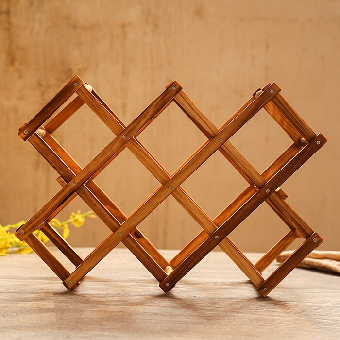 10 bottle foldable wine rack wooden wine holder Household kitchen bar wine display stand decoration Barware Supplies mx9181033: Brown