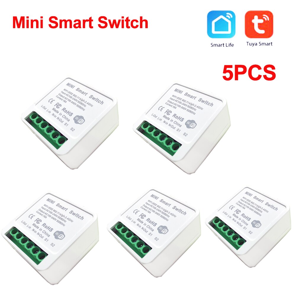 Tuya Mini Wifi Smart Switch Smart Home Afstandsbediening 16A Twee Manier Controle Diy Schakelaar Via Smart Leven App Werk met Alexa Google: 5PCS Mini Switch
