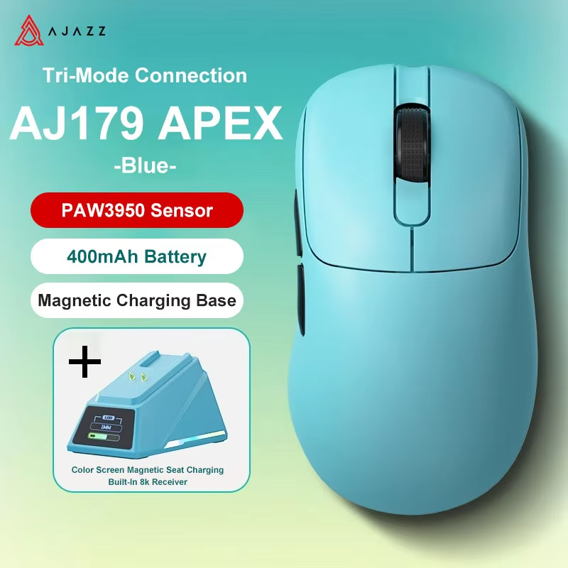 AJAZZ AJ179 APEX PAW3950 3000 DPI 8 Khz Draadloze Gaming Muis Rechtshandige Ergonomische Muis met RGB Magnetisch Scherm Oplaadstation: GRIJS