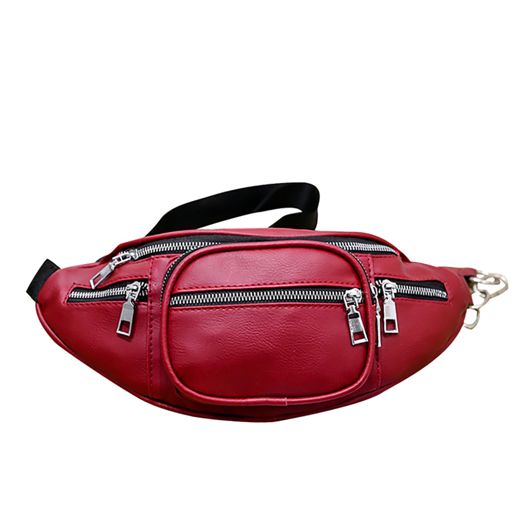 # H15 Stijl Mannen Vrouwen Pu Taille Zakken Keten Zwart Fanny Pack Reizen Riem Portemonnee Schoudertassen tote Heuptas: Red