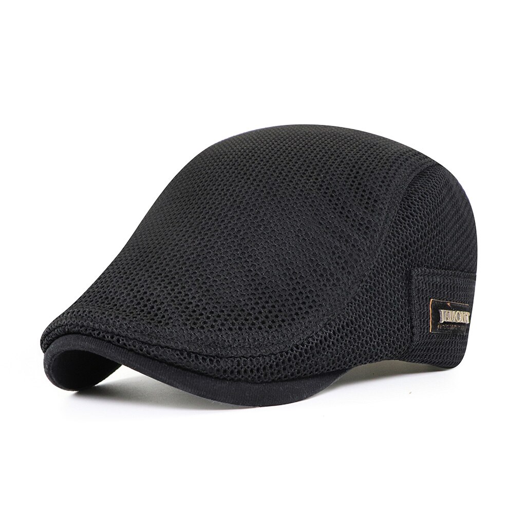 Sommer herre hatte åndbar mesh newsboy kasketter udendørs gorro hombre boina golf hat solid flad kasket til kvinder: Sort