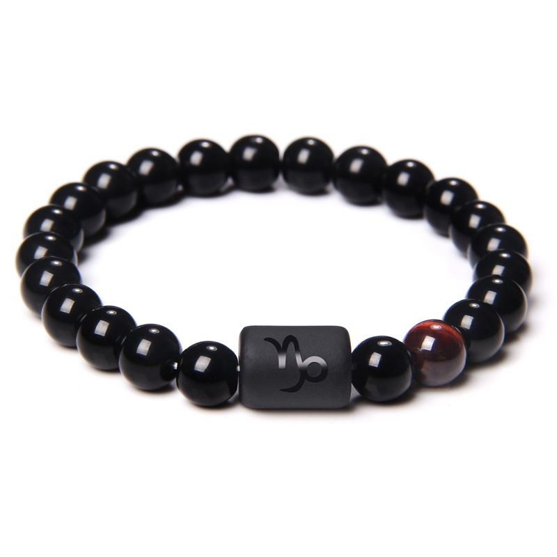 12 Constellation Zodiac Signs Beads Couples Bracelet Natural Black Onyx Stone Elastic Charm Bracelet for Women Men Birthday: Vermeil