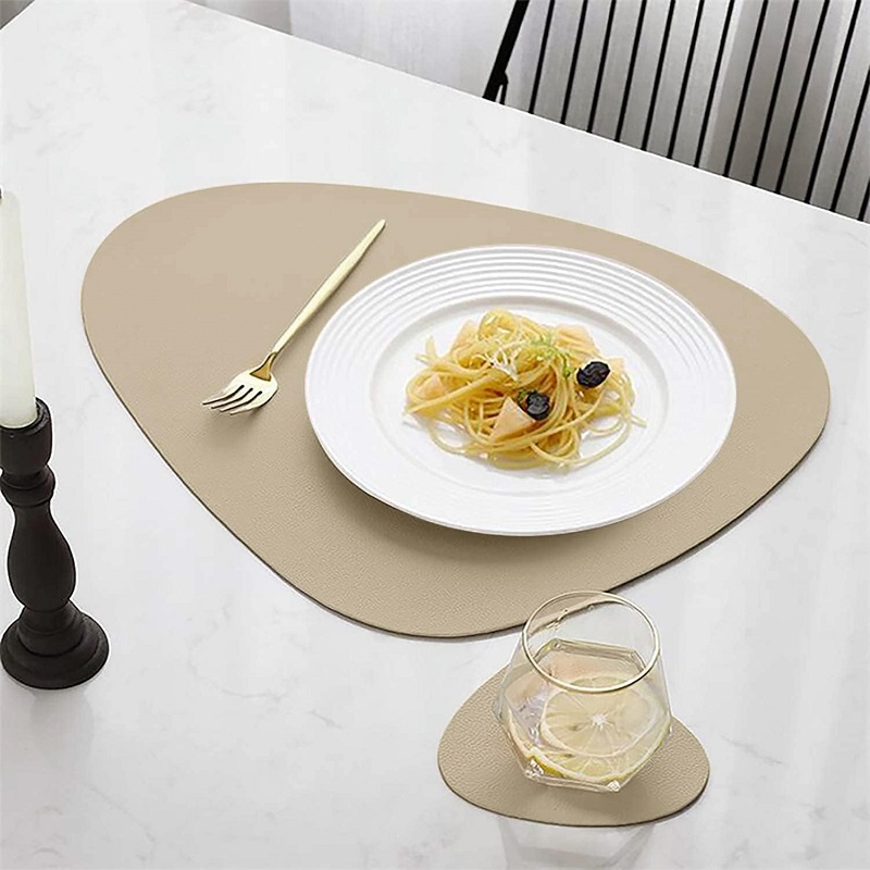 Inyahome Juego de 2 manteles individuales de piel sintética y posavasos para mesa de comedor, impermeables, lavables, manteles para mesa de cocina y cena