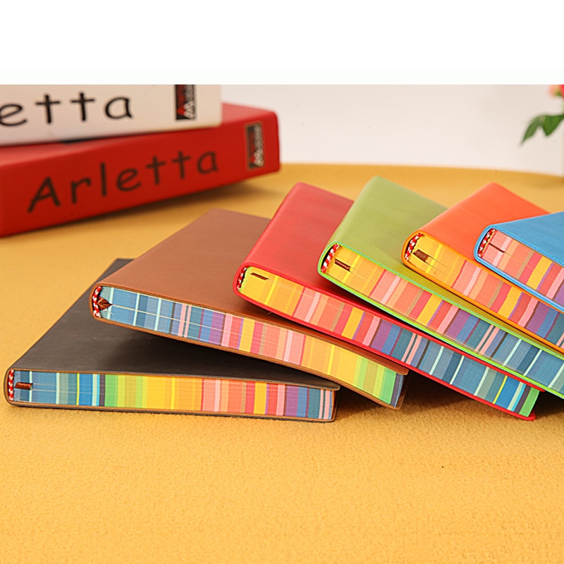 RuiZe cute korean notebook A5 leather diary school note book journal daily memo hardcover notebook thick paper rainbow edge